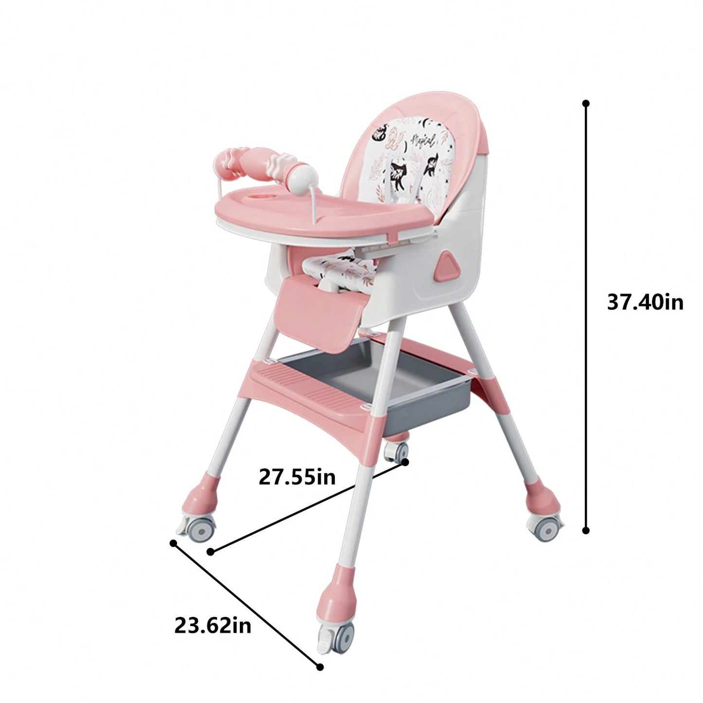 Virplik 5-In-1 Foldable Baby High Chair With Adjustable Recline, Footrest, PU Cushion & Double Tray, Locking Wheels-Ideal Christmas Gift For Babies, Toddlers