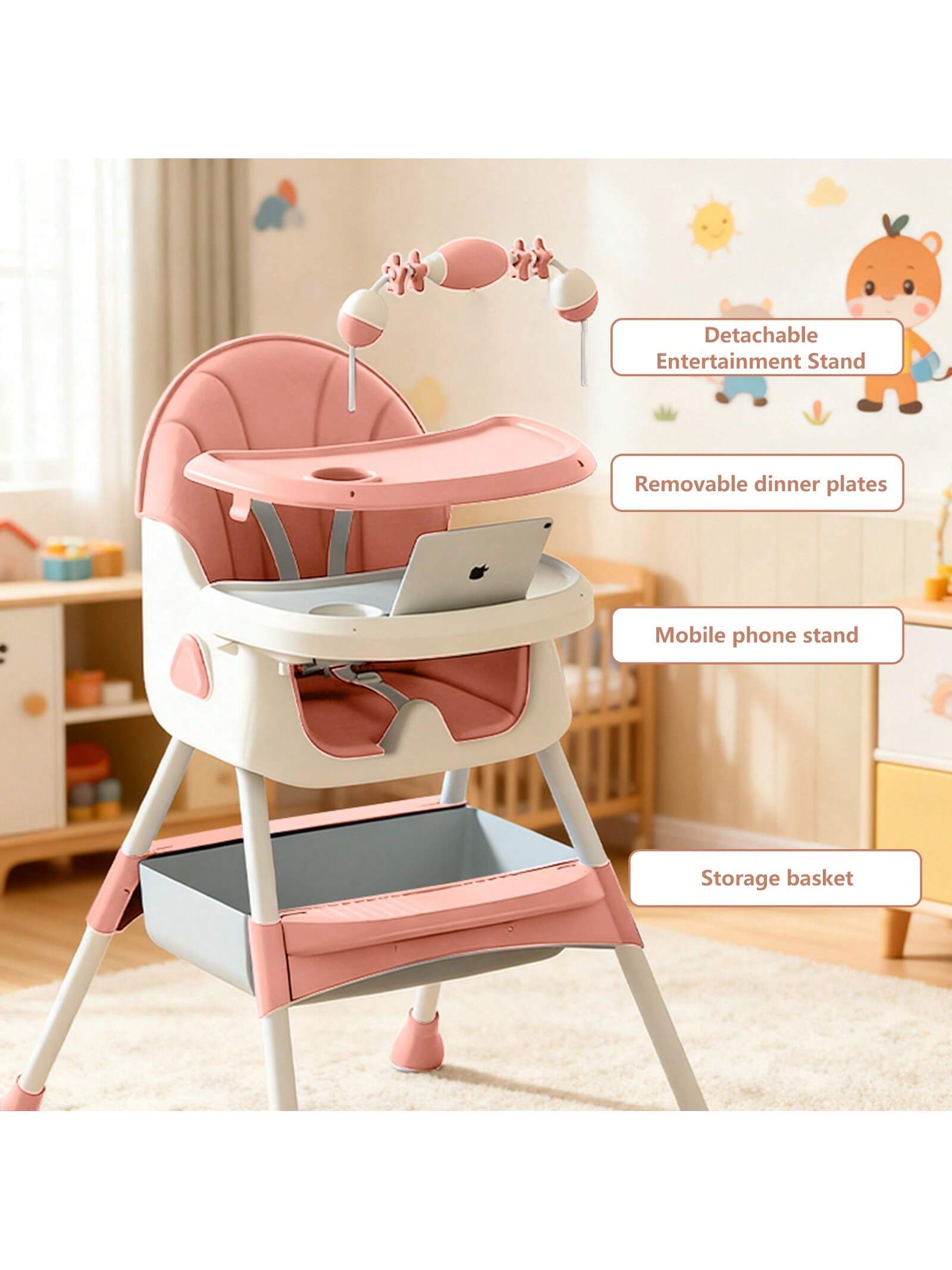 Virplik 5-In-1 Foldable Baby High Chair With Adjustable Recline, Footrest, PU Cushion & Double Tray, Locking Wheels-Ideal Christmas Gift For Babies, Toddlers