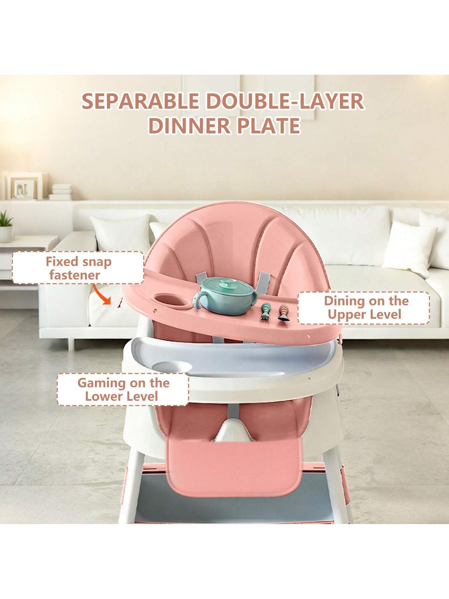 Virplik 5-In-1 Foldable Baby High Chair With Adjustable Recline, Footrest, PU Cushion & Double Tray, Locking Wheels-Ideal Christmas Gift For Babies, Toddlers