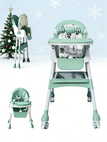 Virplik 5-In-1 Foldable Baby High Chair With Adjustable Recline, Footrest, PU Cushion & Double Tray, Locking Wheels-Ideal Christmas Gift For Babies, Toddlers