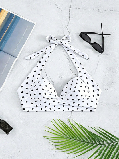 Voyashape Women's Summer Beach Polka Dot Print Sexy Halter Bikini Top