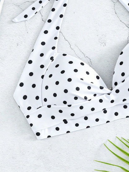 Voyashape Women's Summer Beach Polka Dot Print Sexy Halter Bikini Top