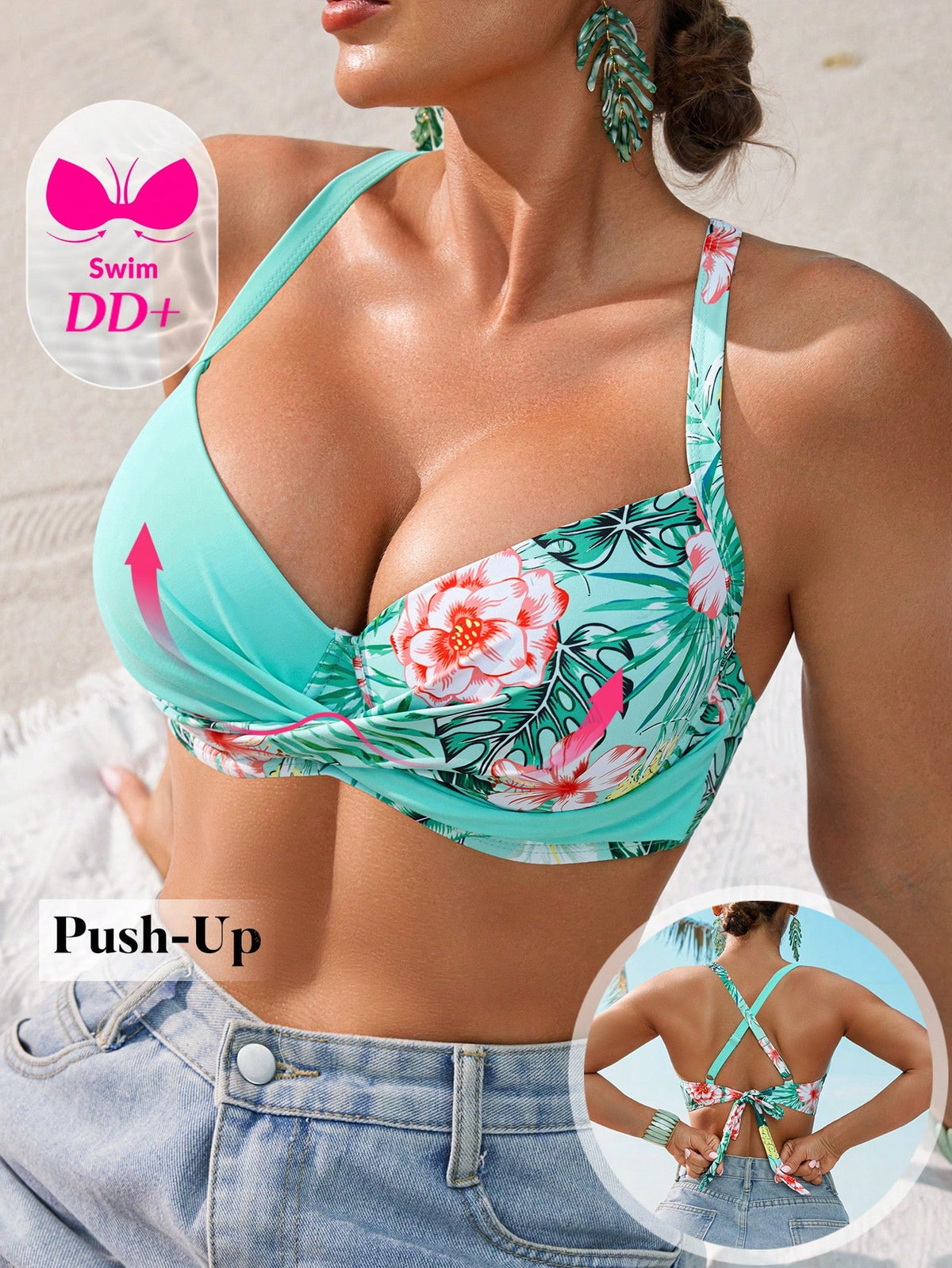 Voyashape Women's Swimwear Top With Criss-Cross Straps, Back Tie, DD Cup Underwire, Supportive, Printed, Fashionable & Versatile For Vacation