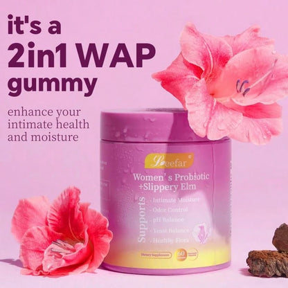 VPOAJ LEEFAR Women Daily Nutritional Probiotic Gummies, Slippery Elm Bark & Prebiotics Blend, Hawaiian Pineapple Flavor, 60 Count