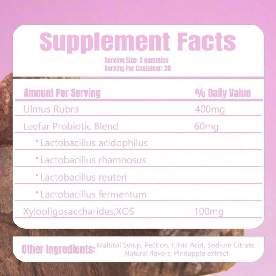 VPOAJ LEEFAR Women Daily Nutritional Probiotic Gummies, Slippery Elm Bark & Prebiotics Blend, Hawaiian Pineapple Flavor, 60 Count