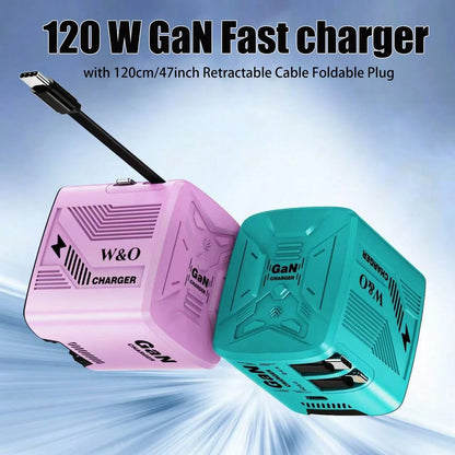 W&O 120W Phone GaN Fast Charger, GaN Fast Charging Charger-Easily Enhance Your Charging Game: Efficient USB-C Foldable Travel Charger With 2 Cables, With 1 Type C Port- Suitable For Charging Various E