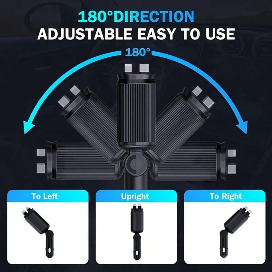 W&O 4-In-1 Retractable Fast Car Charger With Star Projector, Flexible Car Light Decor,66W High-Speed Charging, 31.5 Inch Long Cable, 2 USB Ports, Compatible With Phone 15/14/13/12/11, Galaxy, Pixel, A