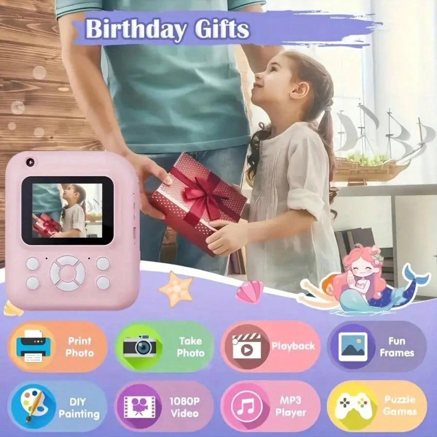 W&O New 1080P HD Instant Print Digital Camera With Printer Paper And 32G TF Card, HD Dual Camera And Perfect For Video Recording, Photography, Teens, Beginners,Ideal Gift For Girls And Boys