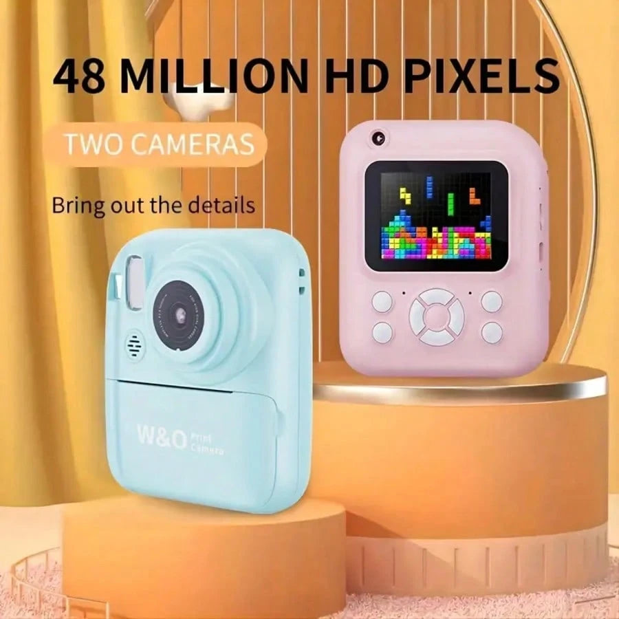 W&O New 1080P HD Instant Print Digital Camera With Printer Paper And 32G TF Card, HD Dual Camera And Perfect For Video Recording, Photography, Teens, Beginners,Ideal Gift For Girls And Boys