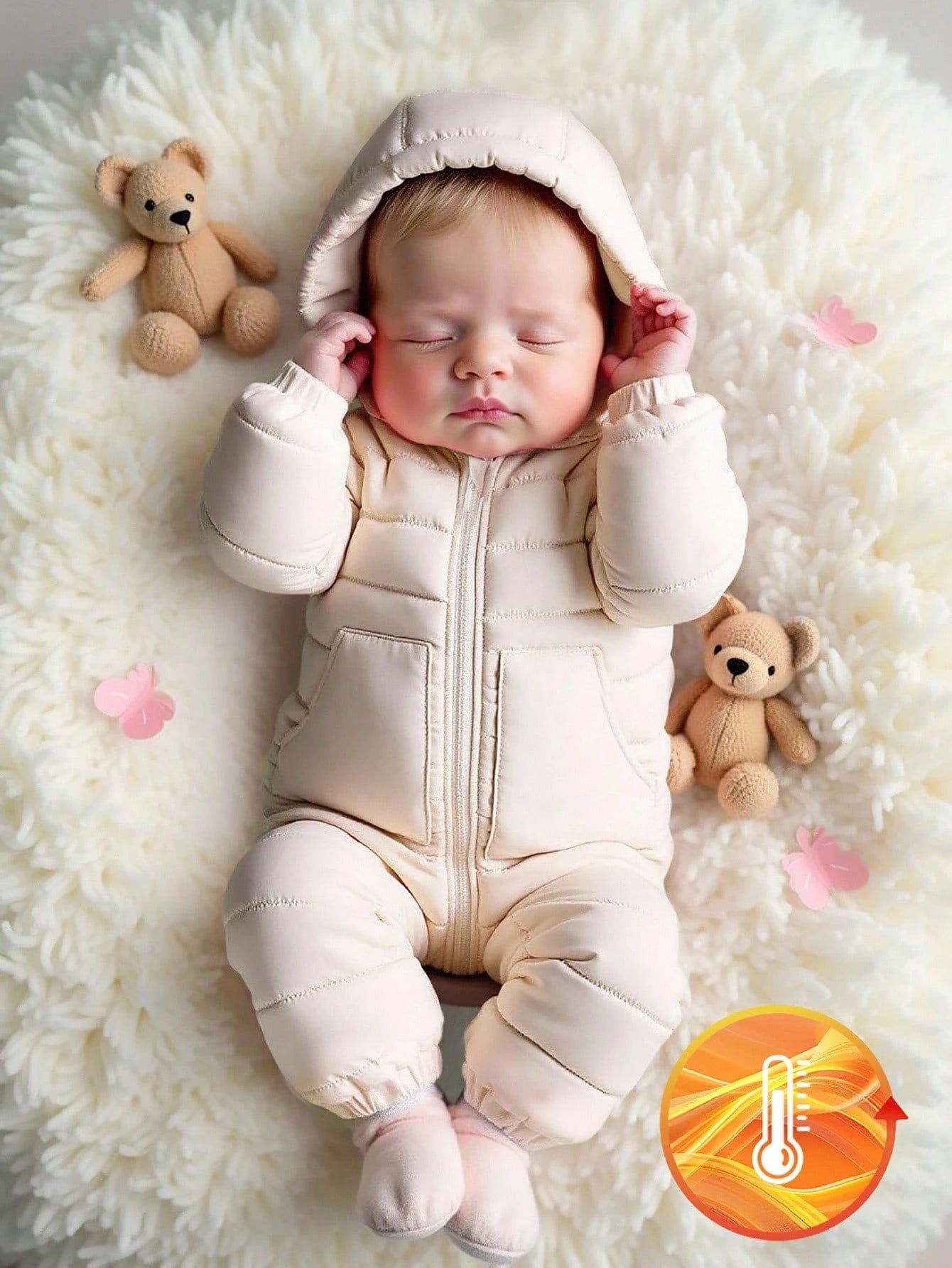 Warm Clothes Baby Girls' Casual Cute Thermal Lined Hooded Zipper Front Long Sleeve Jumpsuit, Winter Baby Winter Jumpsuit Newborn Winter Clothes Fall