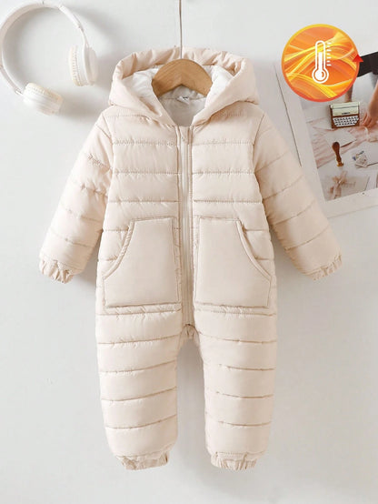 Warm Clothes Baby Girls' Casual Cute Thermal Lined Hooded Zipper Front Long Sleeve Jumpsuit, Winter Baby Winter Jumpsuit Newborn Winter Clothes Fall