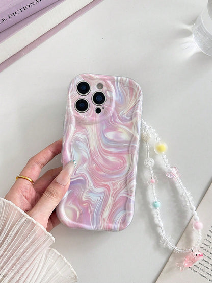 Water Ripple Painted Anti-Drop Precision Hole Cream Texture Transparent With Additional Bracelet Fashion Minimalist Anti-Drop Phone Case Compatible With Ip 17 Ip 17 Pro Ip 17 Promax Ip16/Ip 15 XR/7/8