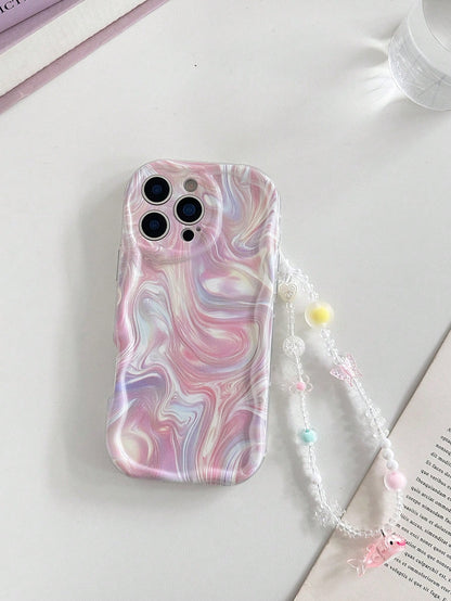 Water Ripple Painted Anti-Drop Precision Hole Cream Texture Transparent With Additional Bracelet Fashion Minimalist Anti-Drop Phone Case Compatible With Ip 17 Ip 17 Pro Ip 17 Promax Ip16/Ip 15 XR/7/8