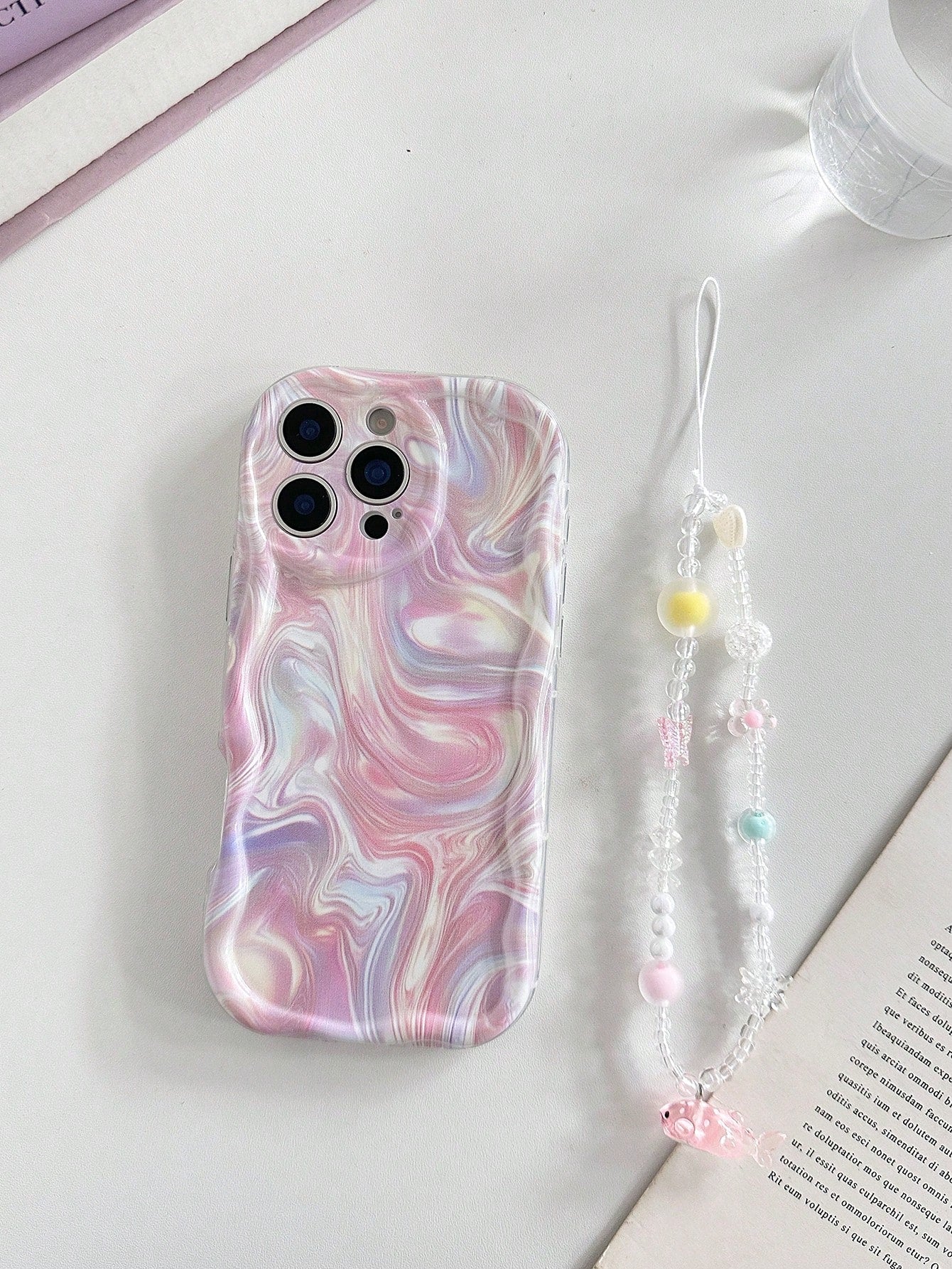 Water Ripple Painted Anti-Drop Precision Hole Cream Texture Transparent With Additional Bracelet Fashion Minimalist Anti-Drop Phone Case Compatible With Ip 17 Ip 17 Pro Ip 17 Promax Ip16/Ip 15 XR/7/8