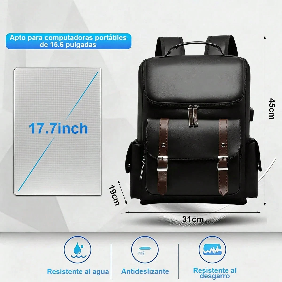 Waterproof Leather Laptop Backpack For Men 156 Inch Business Travel Rucksack School Office Casual Daypack With USB Charging Port And Anti Theft Design