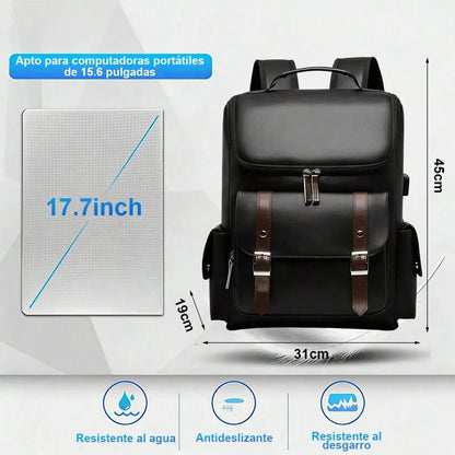 Waterproof Leather Laptop Backpack For Men 156 Inch Business Travel Rucksack School Office Casual Daypack With USB Charging Port And Anti Theft Design