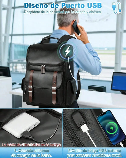 Waterproof Leather Laptop Backpack For Men 156 Inch Business Travel Rucksack School Office Casual Daypack With USB Charging Port And Anti Theft Design