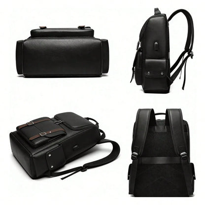 Waterproof Leather Laptop Backpack For Men 156 Inch Business Travel Rucksack School Office Casual Daypack With USB Charging Port And Anti Theft Design