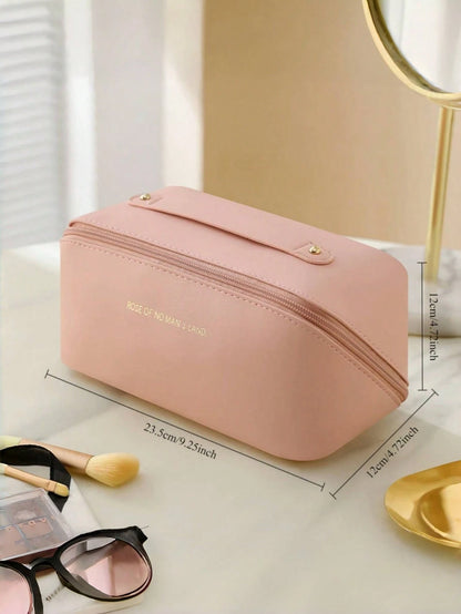 Waterproof PU Leather Makeup Bag, Cosmetic Storage Bag, Portable Toiletry Bag, Waterproof PU Skincare Storage Bag, Large Capacity Double Layer Makeup Bag With Compartments, Spacious Toiletry Bag With
