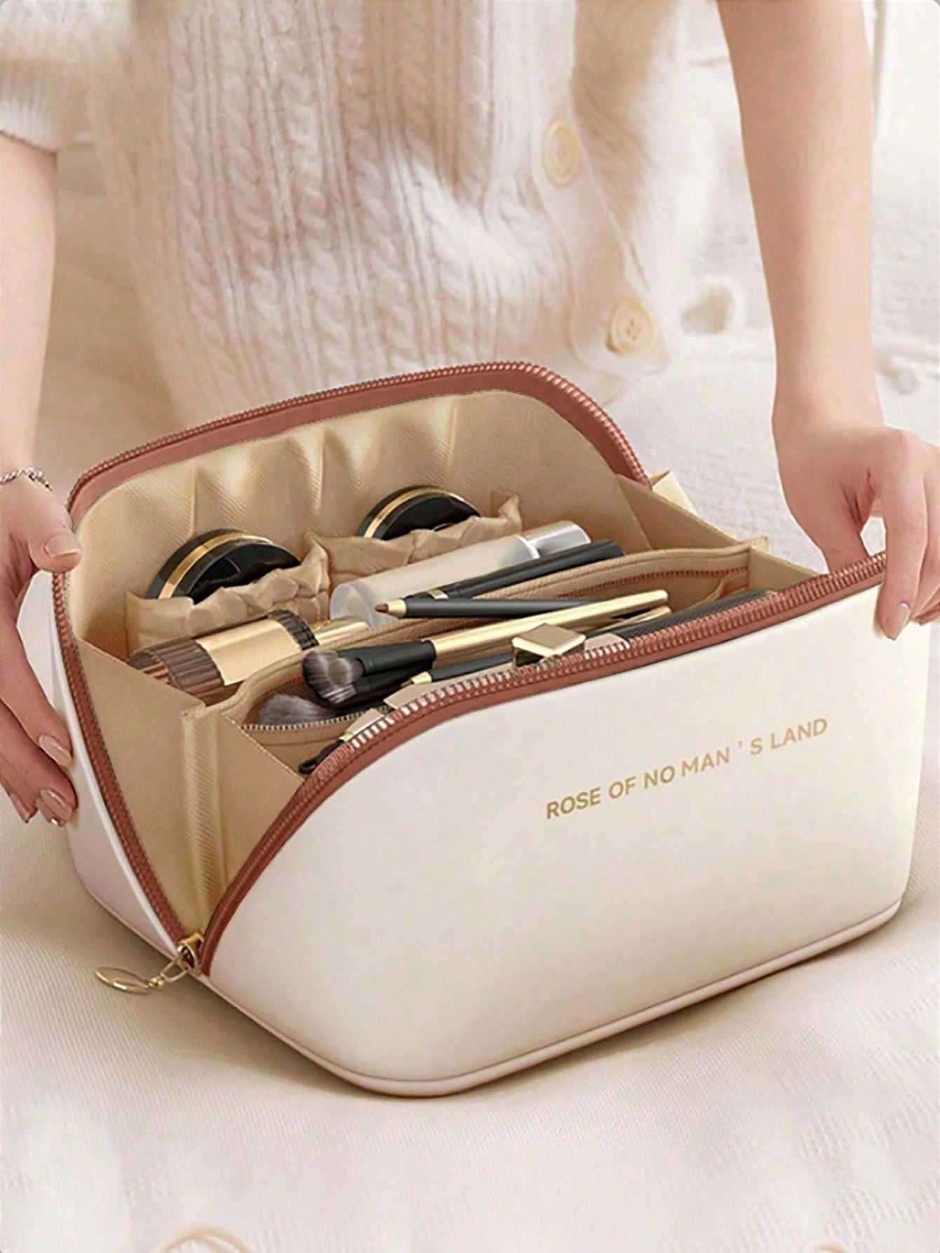 Waterproof PU Leather Makeup Bag, Cosmetic Storage Bag, Portable Toiletry Bag, Waterproof PU Skincare Storage Bag, Large Capacity Double Layer Makeup Bag With Compartments, Spacious Toiletry Bag With