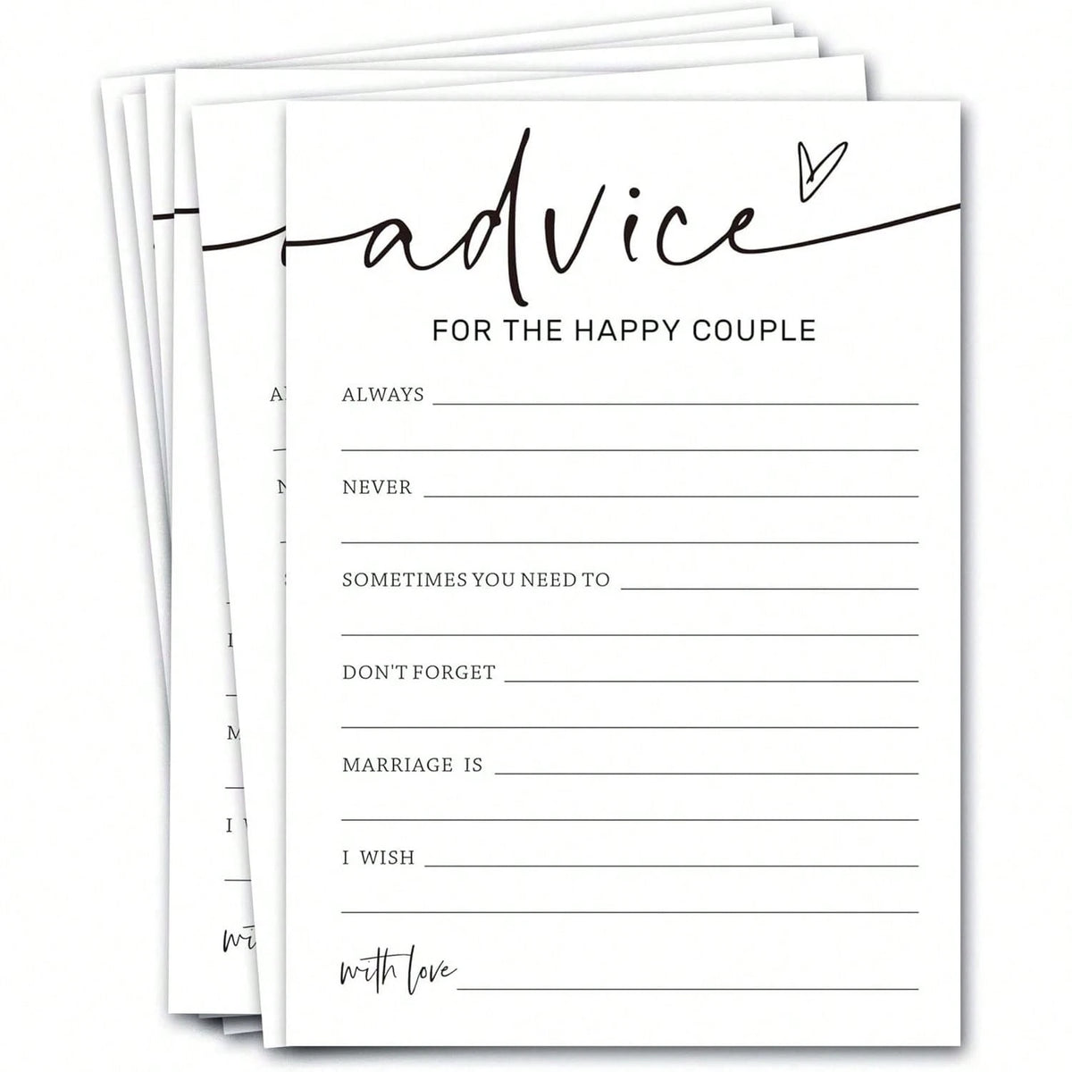 Wedding Party Game Cards, Advice For The Happy Couple, Bridal Shower Games, Engagement Party Wedding Games, Minimalist White Wedding Party Supplies