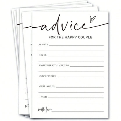 Wedding Party Game Cards, Advice For The Happy Couple, Bridal Shower Games, Engagement Party Wedding Games, Minimalist White Wedding Party Supplies