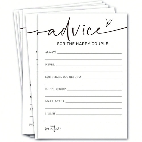 Wedding Party Game Cards, Advice For The Happy Couple, Bridal Shower Games, Engagement Party Wedding Games, Minimalist White Wedding Party Supplies