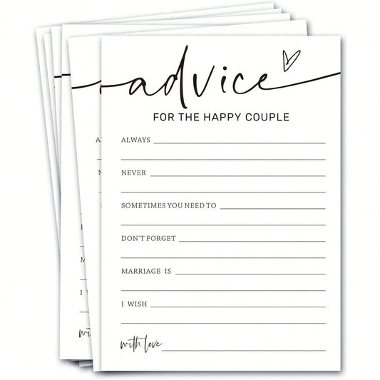Wedding Party Game Cards, Advice For The Happy Couple, Bridal Shower Games, Engagement Party Wedding Games, Minimalist White Wedding Party Supplies