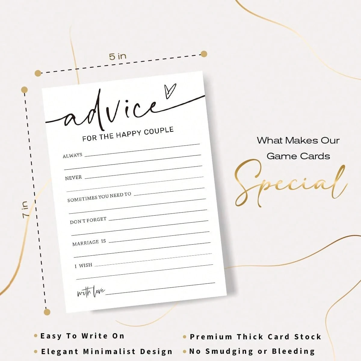Wedding Party Game Cards, Advice For The Happy Couple, Bridal Shower Games, Engagement Party Wedding Games, Minimalist White Wedding Party Supplies
