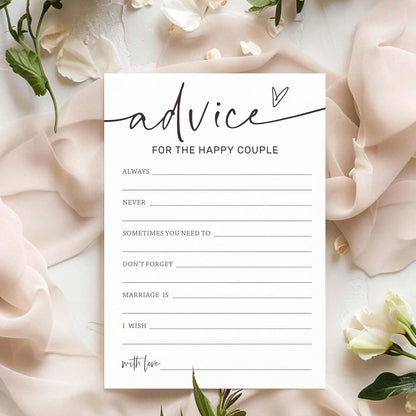 Wedding Party Game Cards, Advice For The Happy Couple, Bridal Shower Games, Engagement Party Wedding Games, Minimalist White Wedding Party Supplies