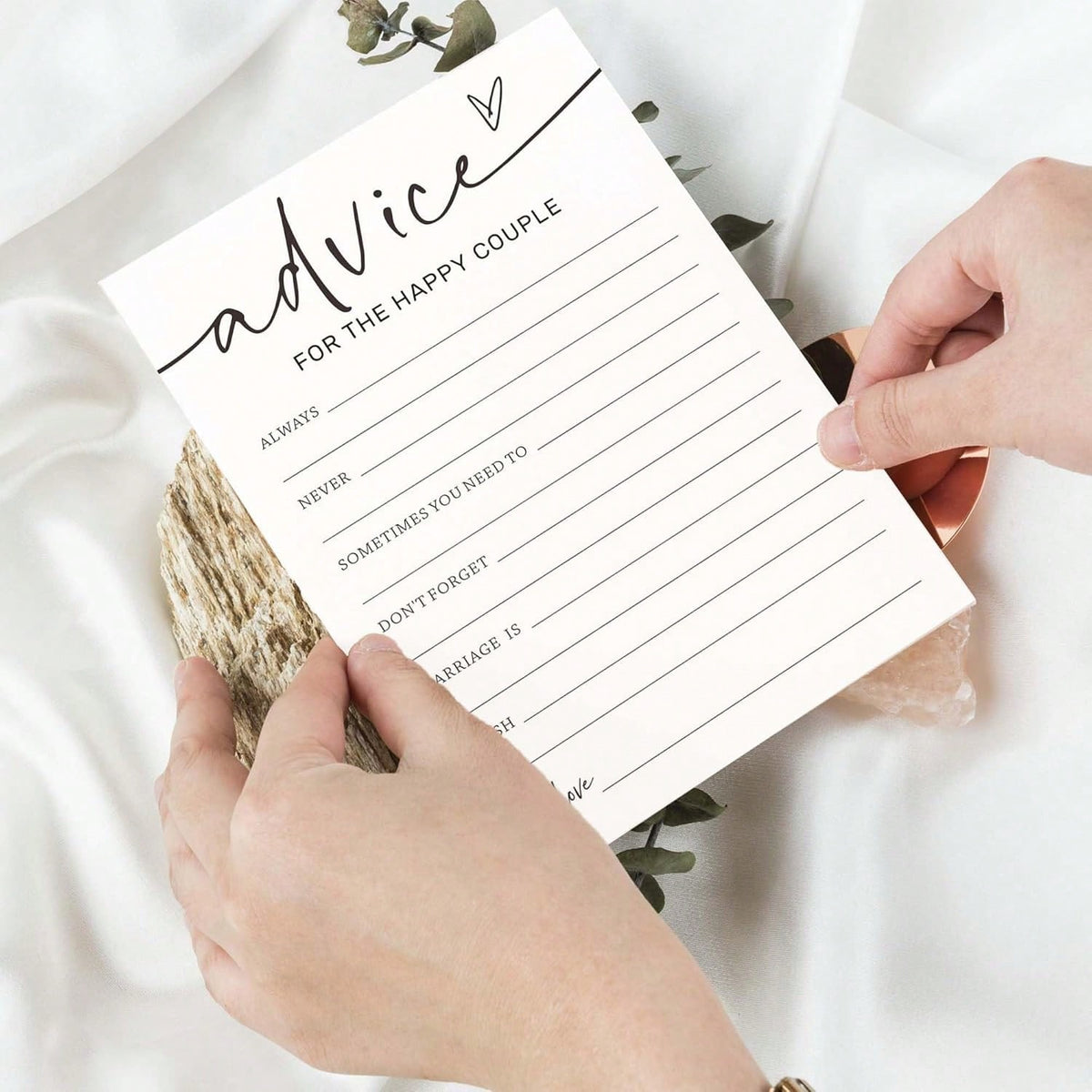 Wedding Party Game Cards, Advice For The Happy Couple, Bridal Shower Games, Engagement Party Wedding Games, Minimalist White Wedding Party Supplies