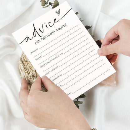Wedding Party Game Cards, Advice For The Happy Couple, Bridal Shower Games, Engagement Party Wedding Games, Minimalist White Wedding Party Supplies