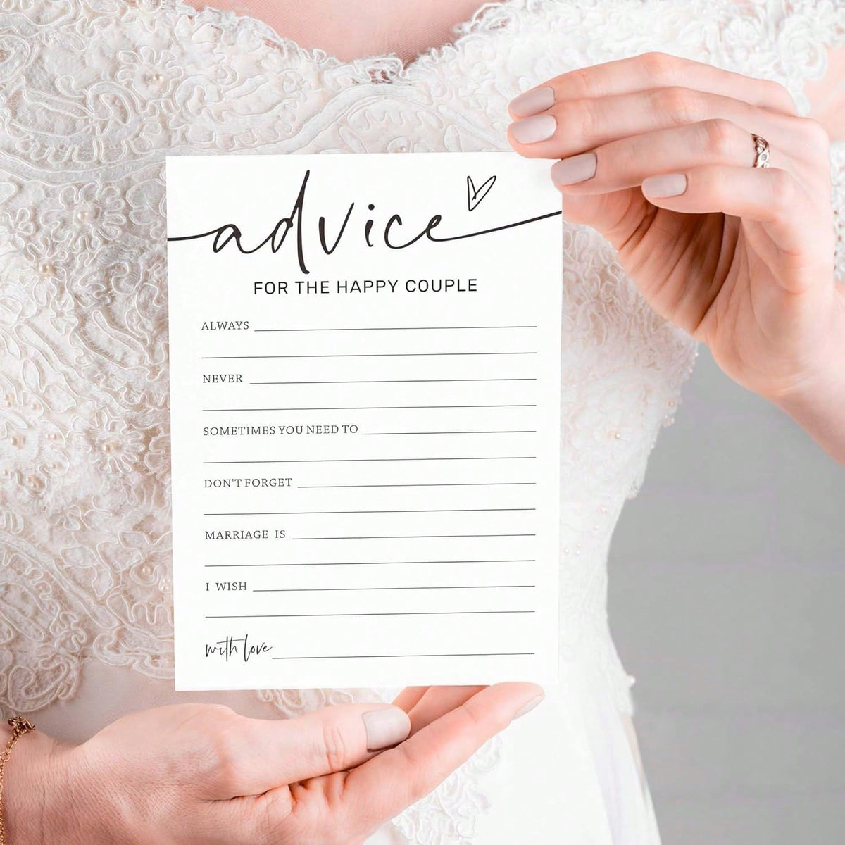 Wedding Party Game Cards, Advice For The Happy Couple, Bridal Shower Games, Engagement Party Wedding Games, Minimalist White Wedding Party Supplies
