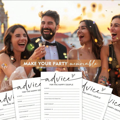 Wedding Party Game Cards, Advice For The Happy Couple, Bridal Shower Games, Engagement Party Wedding Games, Minimalist White Wedding Party Supplies