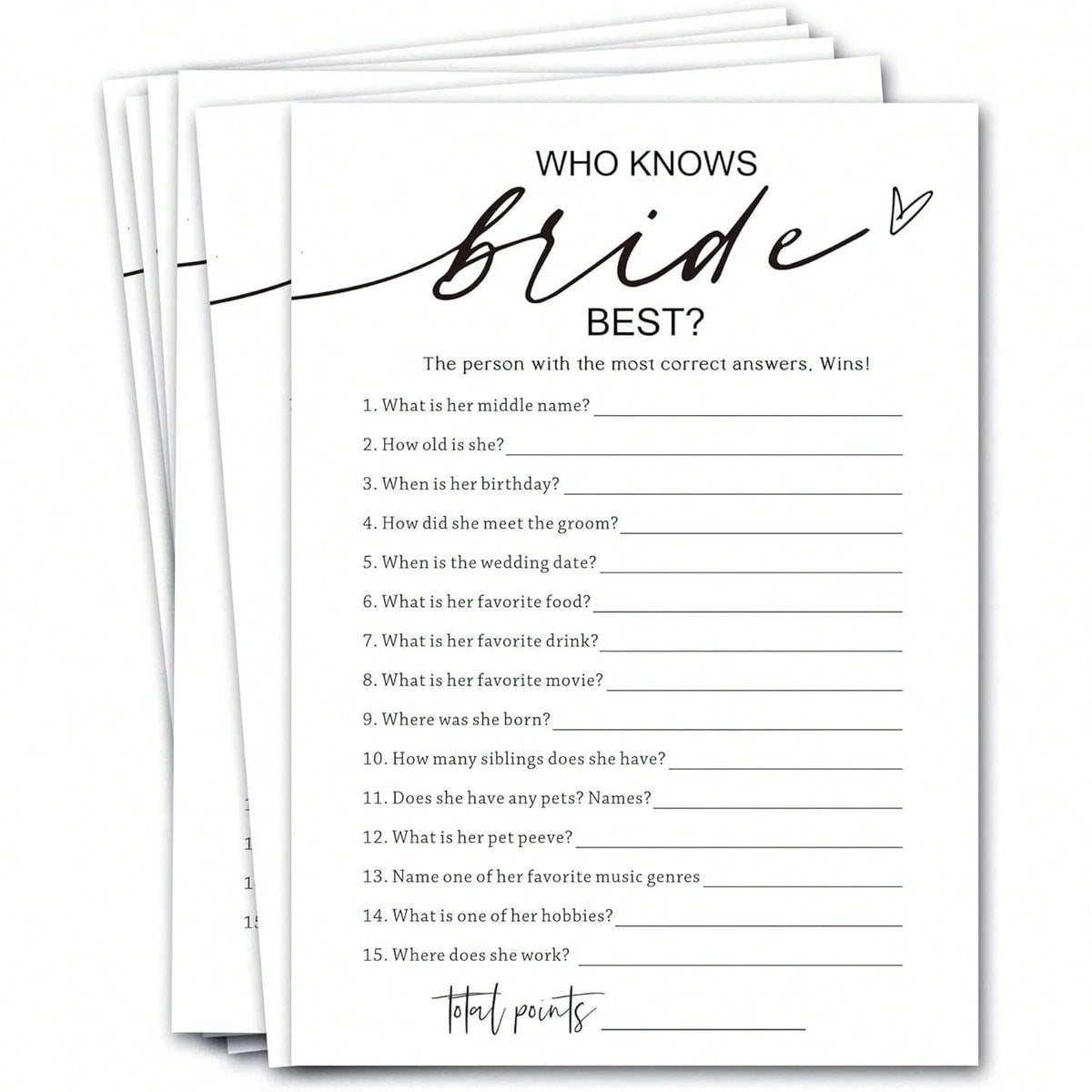 Wedding Party Game Cards, Advice For The Happy Couple, Bridal Shower Games, Engagement Party Wedding Games, Minimalist White Wedding Party Supplies