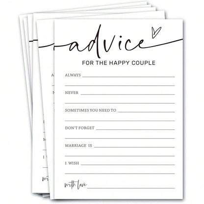 Wedding Party Game Cards, Advice For The Happy Couple, Bridal Shower Games, Engagement Party Wedding Games, Minimalist White Wedding Party Supplies