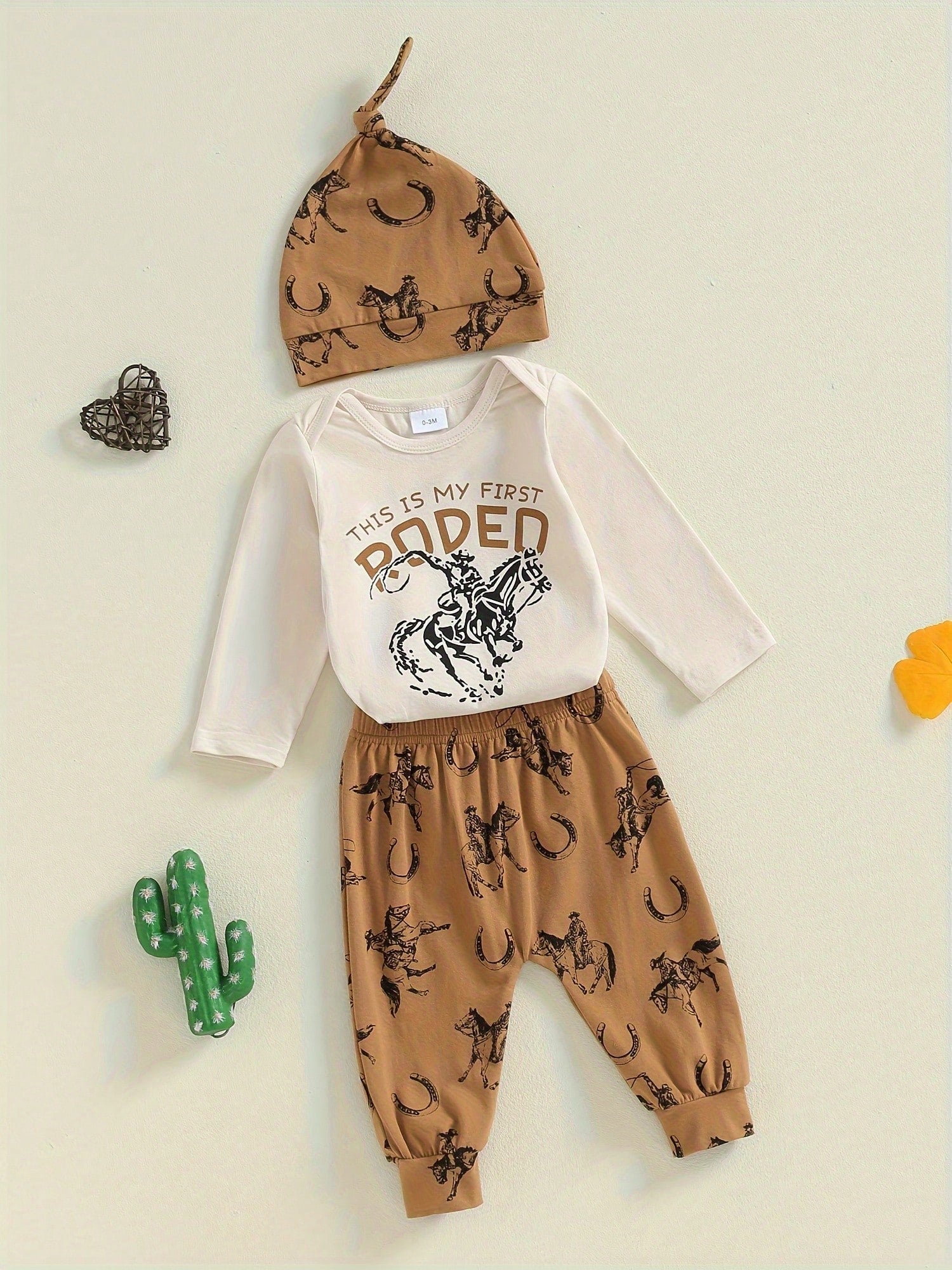 Western Baby Boy Clothes Fall My First Rodeo Outfit Long Sleeve Romper Pants Set Hat 3Pcs Newborn Cowboy Outfits