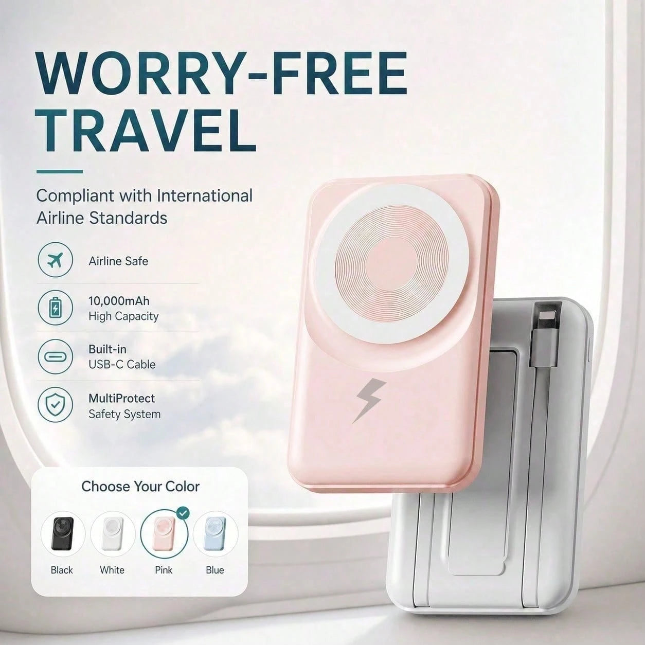 White 10000mAh Magnetic Wireless Battery Pack With 15W Output And 22.5W Fast Charging, Featuring A Digital Battery Level Display, White Rectangular Body And Practical Kickstand, Suited To Compatible