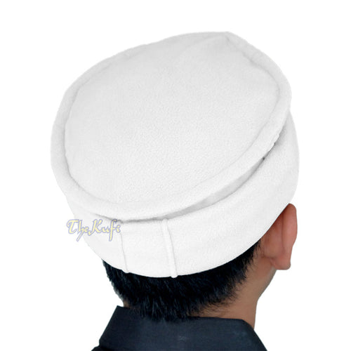 White Afghani-Style "Tauhid until the end" Faux Wool Stretchable Pakol Mujahidin Soft Kufi Hat
