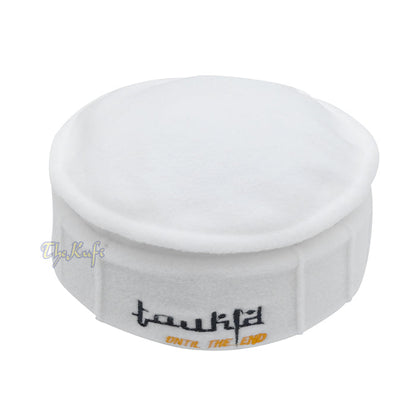 White Afghani-Style "Tauhid until the end" Faux Wool Stretchable Pakol Mujahidin Soft Kufi Hat