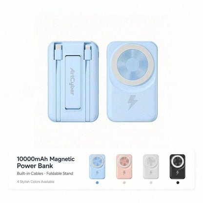 White And Green 10000mAh Magnetic Phone Charger With 15W Wireless And 22.5W Fast Charging, With Digital Battery Indicator, Slim Rectangular Case And Kickstand For Desk Or Bedside Use, Compatible With