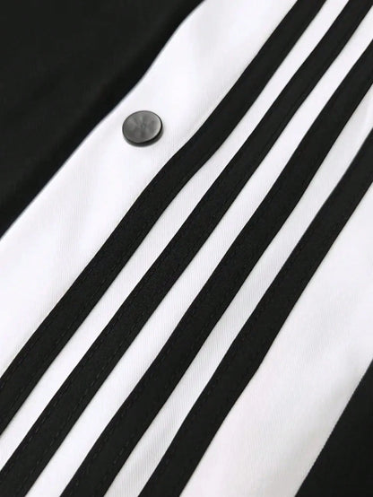White And Navy Blue Striped Wide Leg Pants, White Stripes, Button Front- Casual Sweatpants, Loose Fit, Suitable For Sports & Everyday Wear (Machine Washable)- Non-Elastic Leg Openings Black Spring