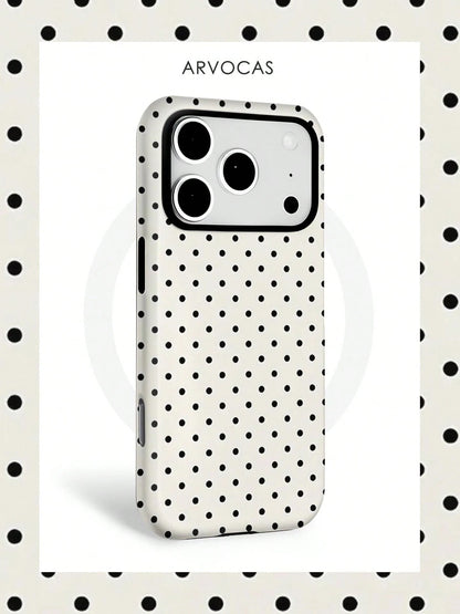 White Background Black Polka Dot 2-In-1 PC+TPU Phone Case, Matte/Optional, Compatible With Galaxy Protective Case, Gift, Suitable For IPhone 11 12 13 14 15 16 16e 17 Pro ProMax Air Galaxy S26 S25