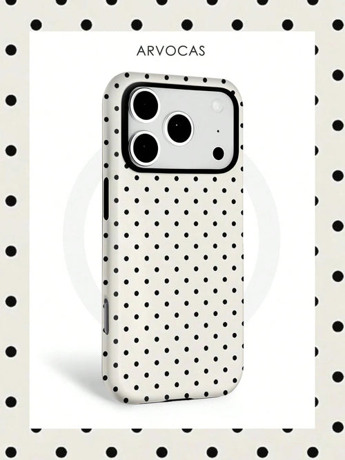 White Background Black Polka Dot 2-In-1 PC+TPU Phone Case, Matte/Optional, Compatible With Galaxy Protective Case, Gift, Suitable For IPhone 11 12 13 14 15 16 16e 17 Pro ProMax Air Galaxy S26 S25