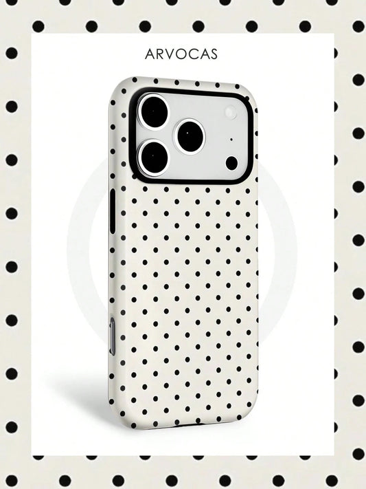 White Background Black Polka Dot 2-In-1 PC+TPU Phone Case, Matte/Optional, Compatible With Galaxy Protective Case, Gift, Suitable For IPhone 11 12 13 14 15 16 16e 17 Pro ProMax Air Galaxy S26 S25