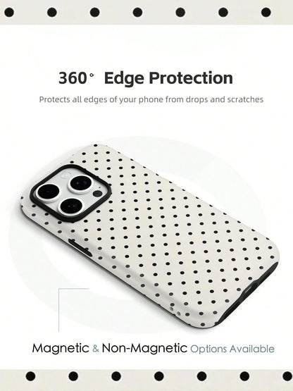 White Background Black Polka Dot 2-In-1 PC+TPU Phone Case, Matte/Optional, Compatible With Galaxy Protective Case, Gift, Suitable For IPhone 11 12 13 14 15 16 16e 17 Pro ProMax Air Galaxy S26 S25