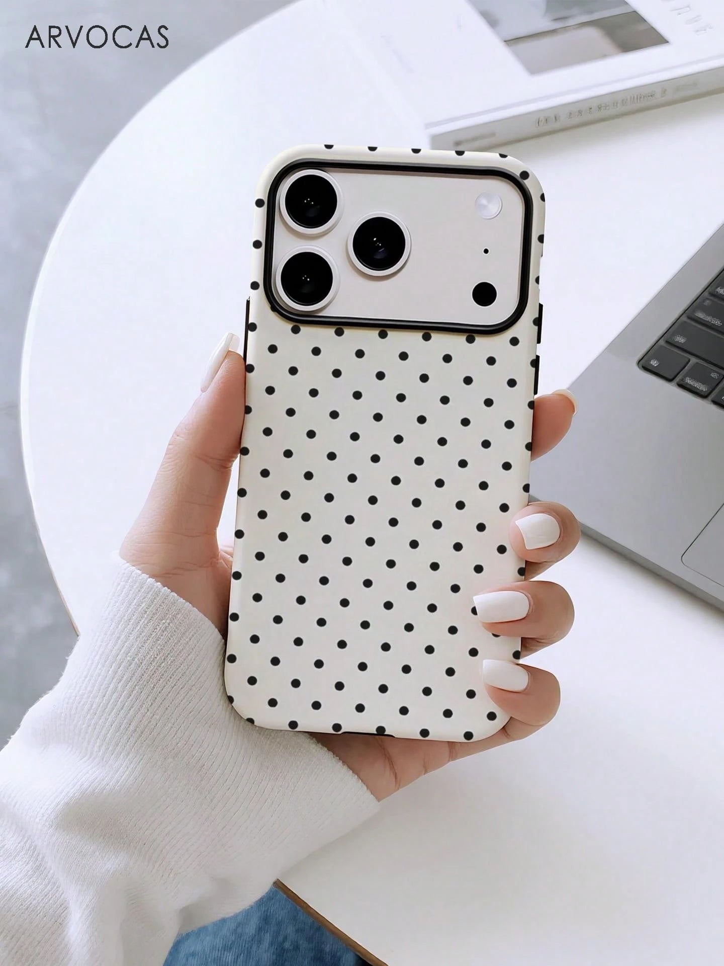 White Background Black Polka Dot 2-In-1 PC+TPU Phone Case, Matte/Optional, Compatible With Galaxy Protective Case, Gift, Suitable For IPhone 11 12 13 14 15 16 16e 17 Pro ProMax Air Galaxy S26 S25