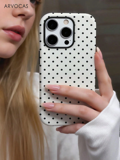 White Background Black Polka Dot 2-In-1 PC+TPU Phone Case, Matte/Optional, Compatible With Galaxy Protective Case, Gift, Suitable For IPhone 11 12 13 14 15 16 16e 17 Pro ProMax Air Galaxy S26 S25