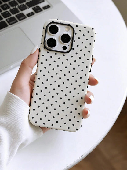 White Background Black Polka Dot 2-In-1 PC+TPU Phone Case, Matte/Optional, Compatible With Galaxy Protective Case, Gift, Suitable For IPhone 11 12 13 14 15 16 16e 17 Pro ProMax Air Galaxy S26 S25