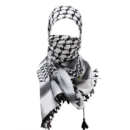 White & Black Cotton Arab Keffiyeh Scarf Hijab